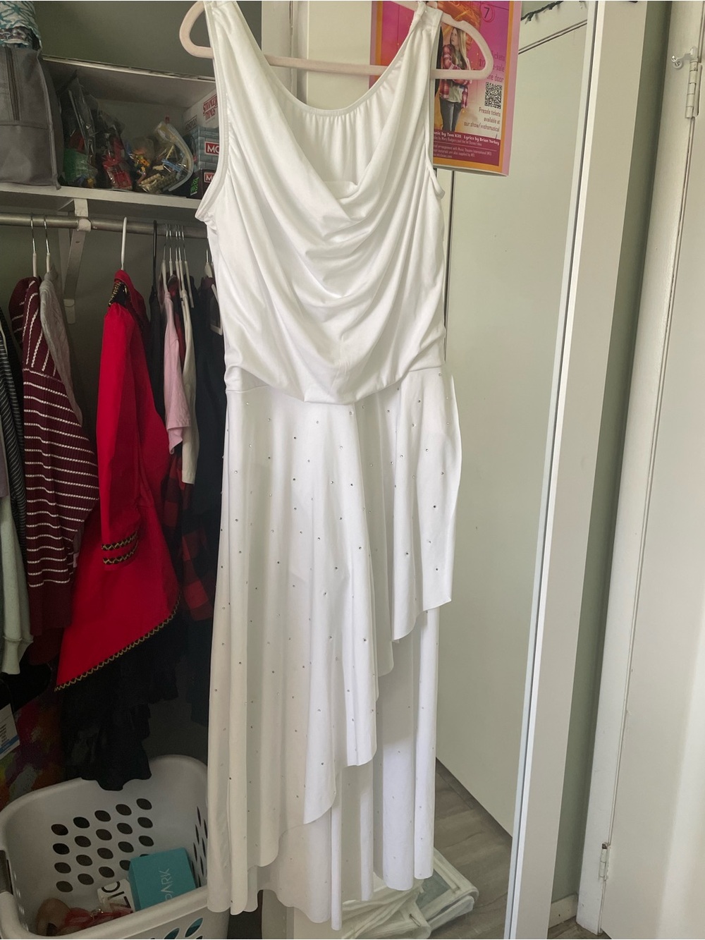 Weissman Woman’s 2XL Elegant White Draped Sleeveless Dress with Asymmetric Skirt